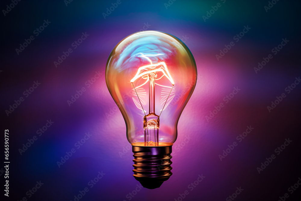 Bright light bulb, purple, neon color. New idea, inspiration, brainstorming concept. Bright light bulb, purple, neon color. New idea, inspiration, brainstorming concept.