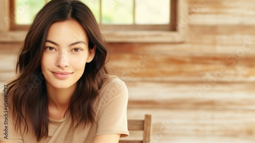 Young beautiful woman in front of a wooden wall