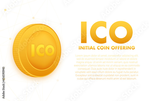 ICO, initial coin offering. ICO Token production process. Vector stock illustration