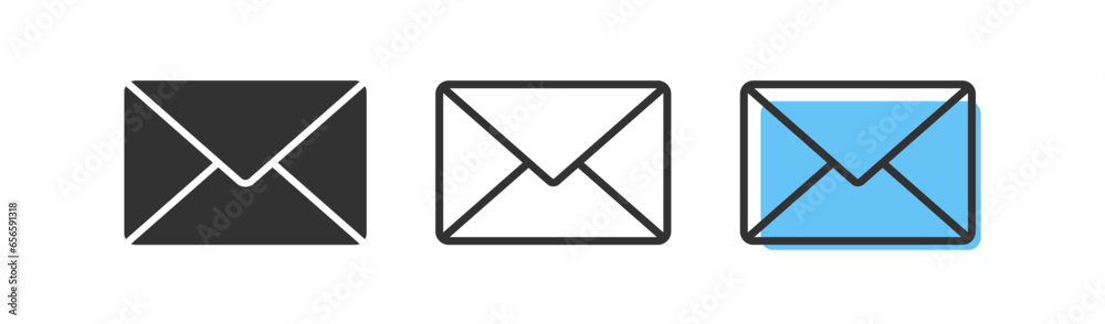 Mail icon. Letter symbol. Email signs. Message symbols. Correspondence icons. Black, blue color. Vector sign. Mail icon. Letter symbol. Email signs. Message symbols. Correspondence icons. Black, blue color. Vector sign.