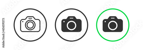 Allowed photo icon. Available camera symbol. Take photography signs. Photography symbols. Can recording icons. Black, green color. Vector sign.