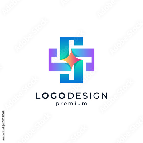 shiny cross and star for healthcare, medical and education logo design
