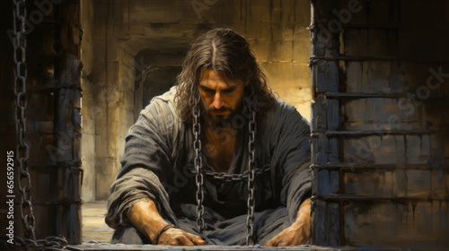 Foto Illustration of John the Baptist imprisoned in prison by order of King Herod Ant