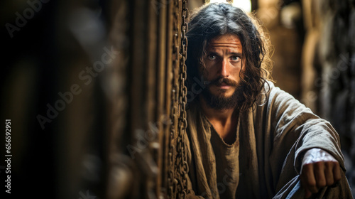 Foto John the Baptist the advertiser of Jesus Christ imprisoned in prison by order of