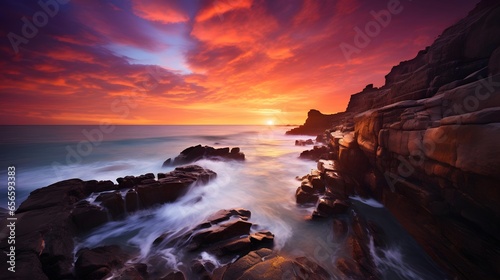Beautiful seascape at sunset. Panoramic image.