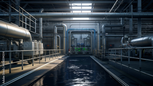 A wastewater treatment plant's filtration system, purifying water for release into the environment photo