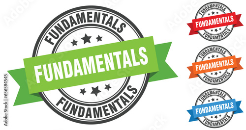 fundamentals stamp. round band sign set. label