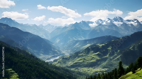 Panoramic view of the Caucasus mountains in summer. Russia.