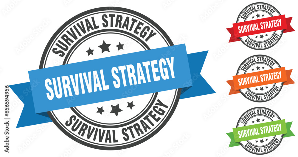 survival strategy stamp. round band sign set. label survival strategy stamp. round band sign set. label