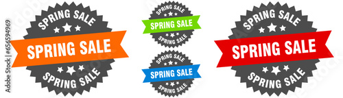 spring sale sign. round ribbon label set. Seal
