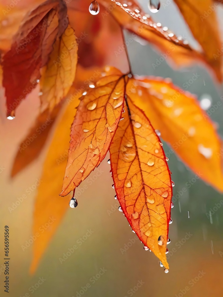 Obraz premium Drenched in Autumn's Splendor: Witness the Breathtaking Beauty of Rainy Day Foliage!