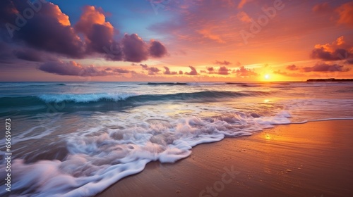 Spectacular sunset on a quiet beach.
