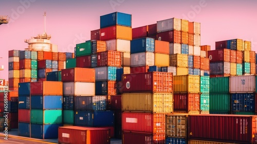 An image of shipping containers stacked at a port, symbolizing the use of containers for transporting and storing goods