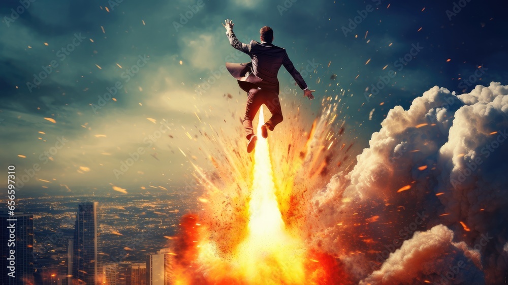 An image of a startup founder launching a successful business, symbolizing entrepreneurial success An image of a startup founder launching a successful business, symbolizing entrepreneurial success