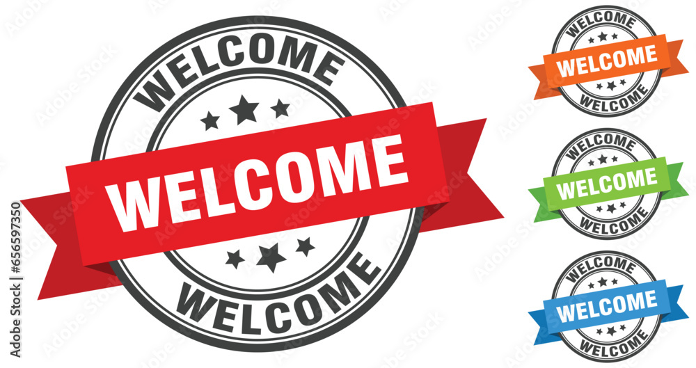 Fototapeta premium welcome stamp. round band sign set. label