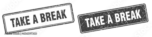 take a break stamp set. take a break square grunge sign