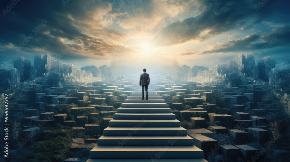 Visualize a person pushing the boundaries of technology and pioneering new solutions as a path to innovation success Visualize a person pushing the boundaries of technology and pioneering new solutions as a path to innovation success
