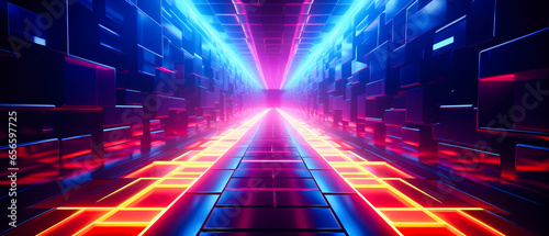 abstract background, futuristic corridor with glowing neon lights