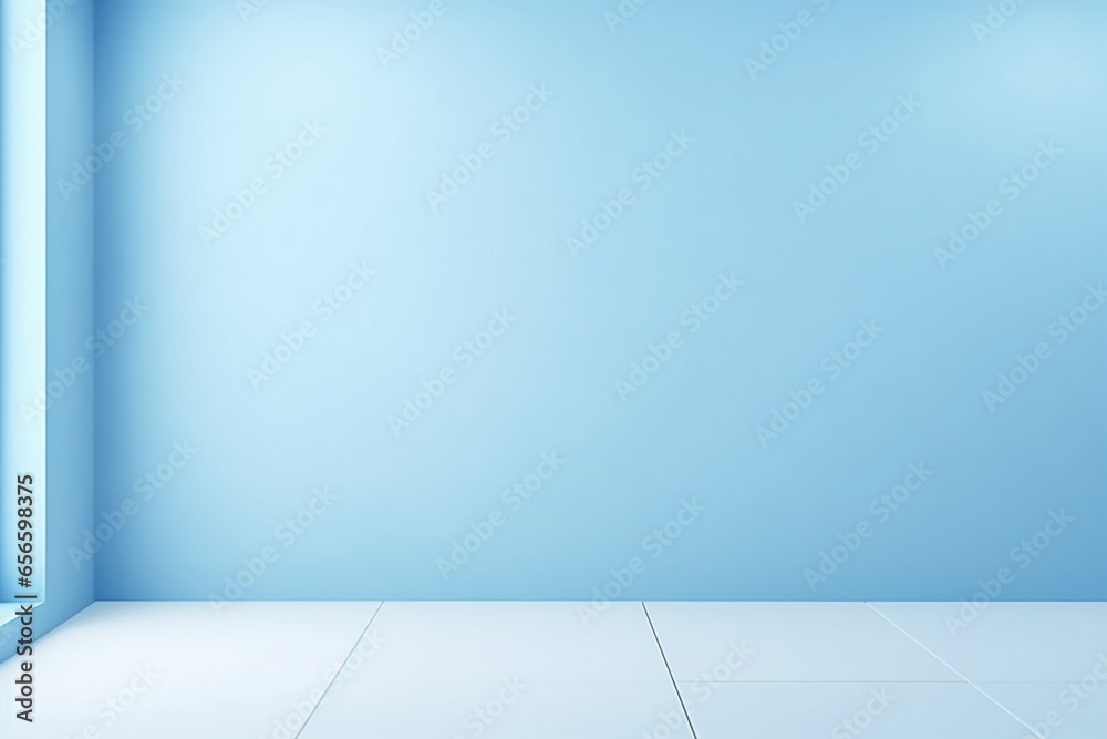 Universal Minimalistic Blue Presentation Background: Light Blue Interior Wall with Elegant Built-in Lighting and Sleek Flooring
