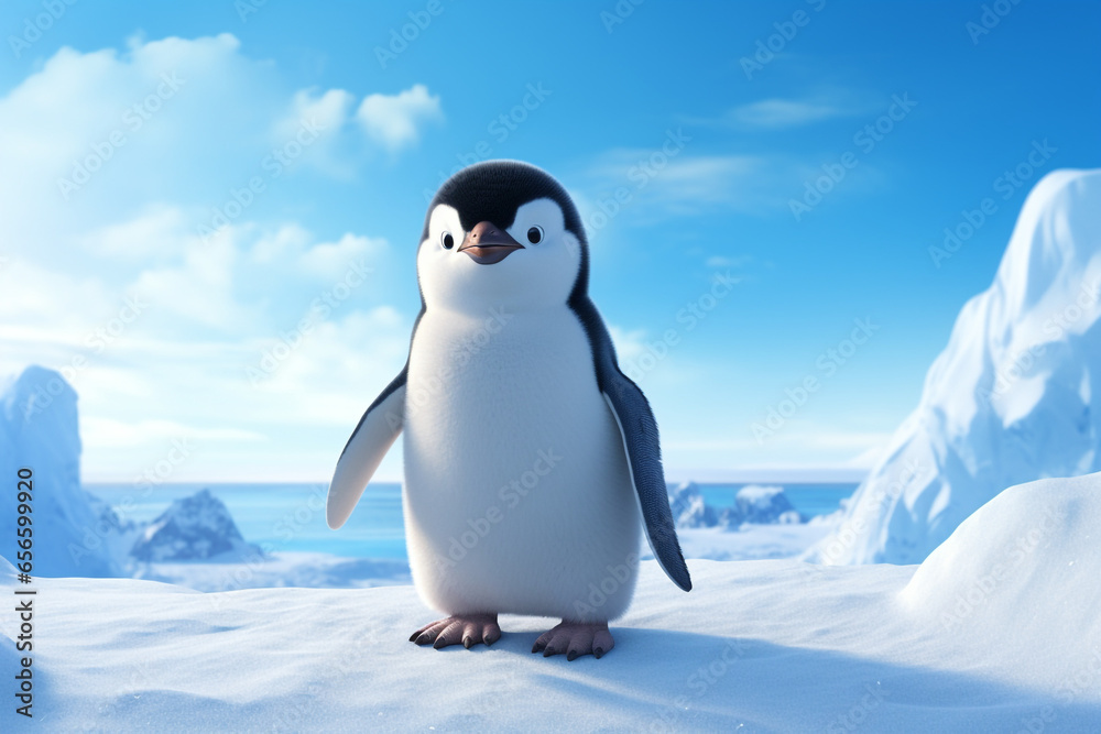 Obraz premium a cute penguin on a snow background