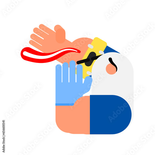 Cartoon character for bleeding control by apply a combat tourniquet.