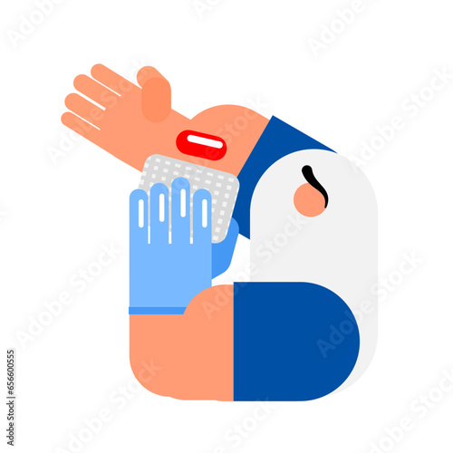 Cartoon character for bleeding control by apply a direct pressure dressing.