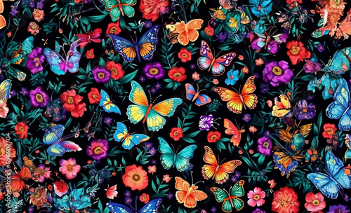 seamless watercolor seamless pattern with butterflies and flowers © Kelsey