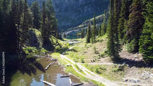Beautiful Summer Aerial Views at Bloomington Lake Idaho. Desolate High Mountain Lake. 