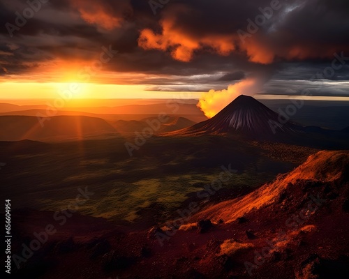 Panoramic view of Mount Bromo at sunrise, Java, Indonesia