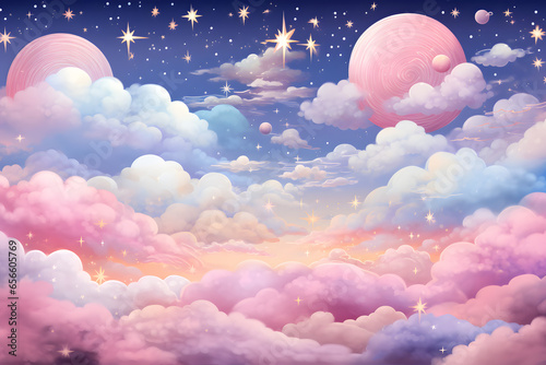 Abstract starlight and pink and purple clouds stardust, blink, background, presentation, star, concept, magazine, powerpoint, website, marketing,