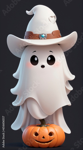 3D Cute Halloween Ghost with Hat