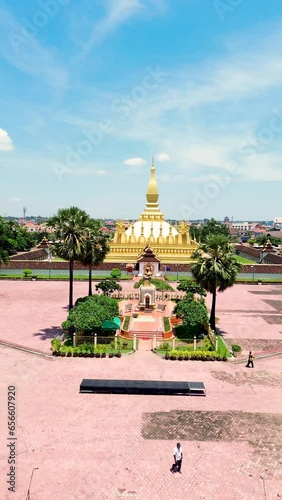 That Louang Areial view of the cityin Vientaine Laos photo