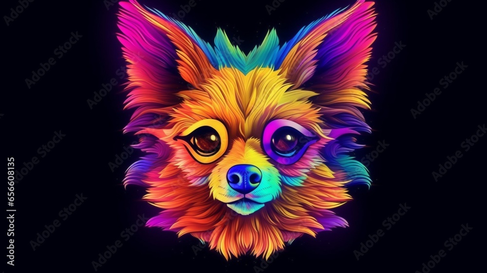 chihuahua fluffy dog cyber punk vivid crypto logo psyc.Generative AI