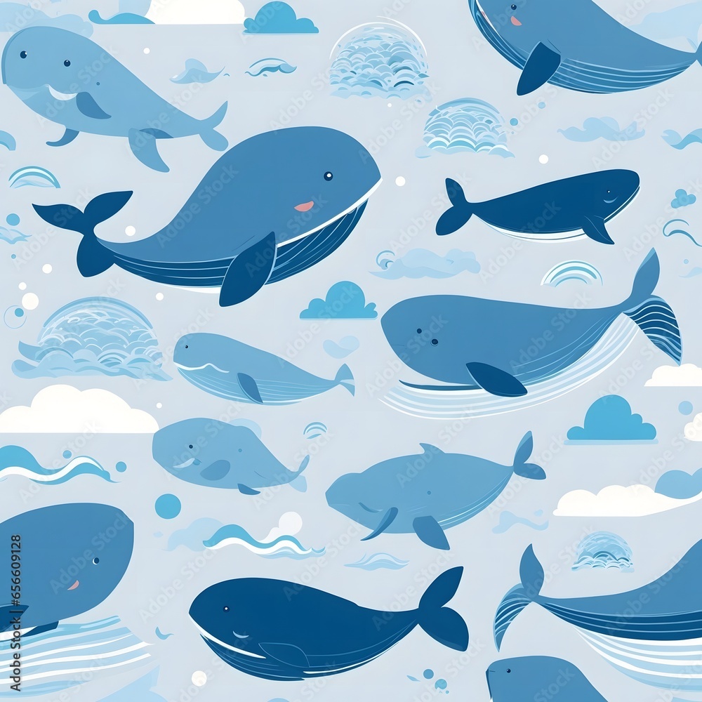 Naklejka premium Blue whale illustration Ai Generative