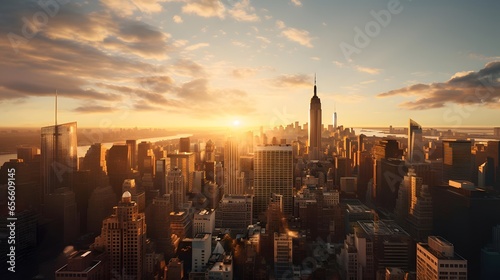 Panoramic view of New York City Manhattan at sunset, USA © Iman