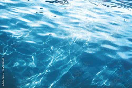 Macro view, refreshing blue water in the pool. Travel, serenity and relaxation background