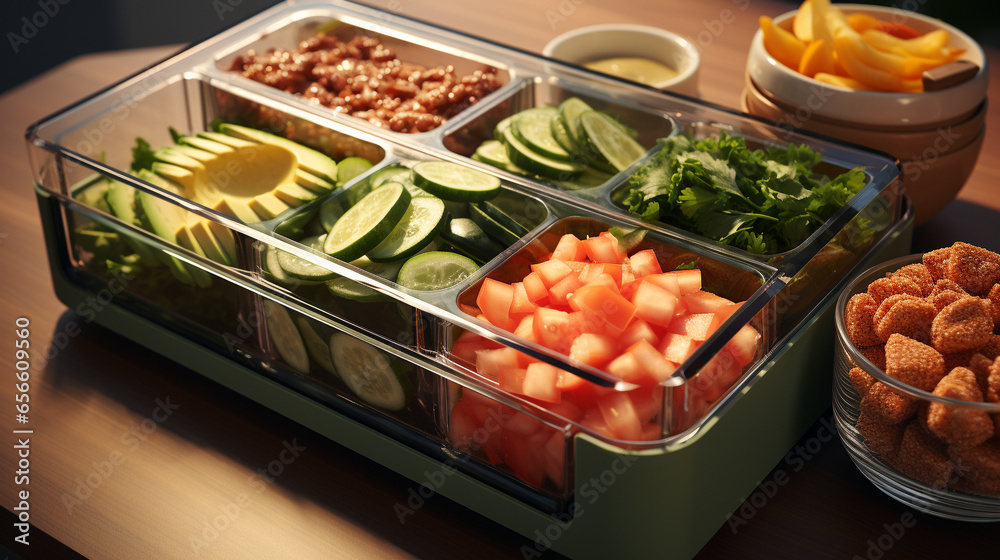 A salad tray with built in ice compartment UHD wallpaper Stock Photographic Image