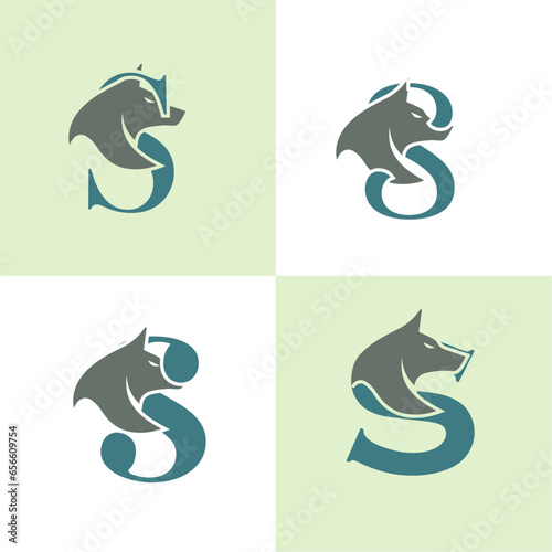 Initials Logo Design Alphabet Letter S I Wolf Logo Design Concept