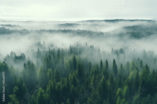 Pine Forest, Wide. Fog and mist in the Nature. © Noize