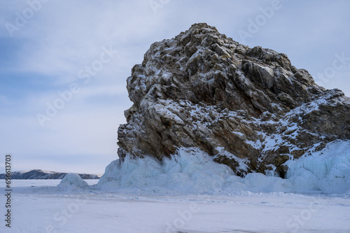 Baikal Islands. Ice hummock on the ice of lake Baikal