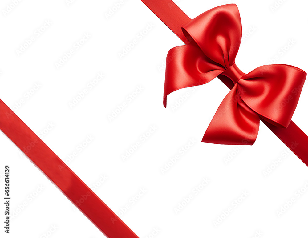 Red ribbon with a bow on a white background