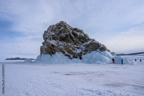 Baikal Islands. Ice hummock on the ice of lake Baikal