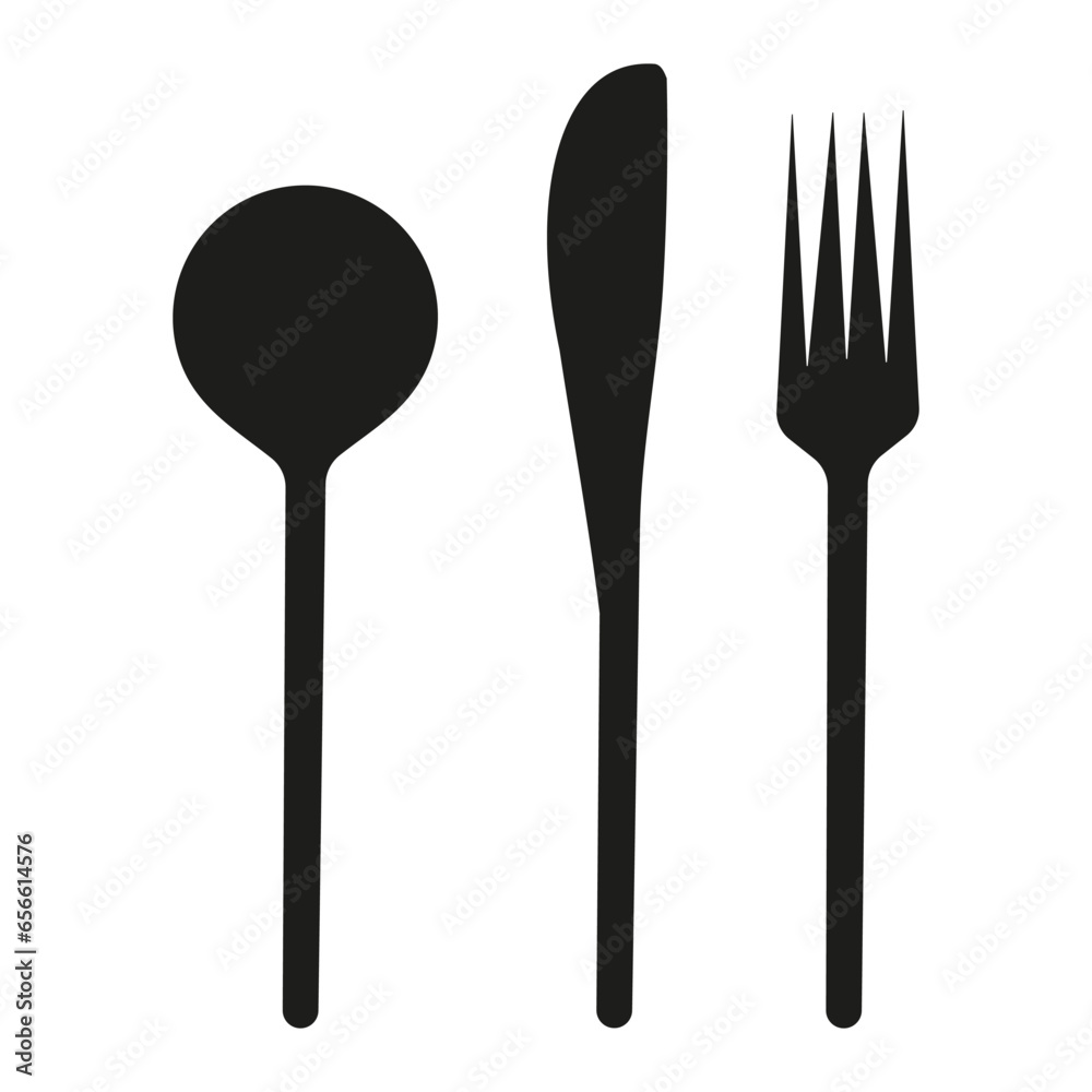Spoon, knife, forks. Cutlery icon. Restaurant business template. Silhouette restaurant food symbol. Dinner simple sign. Vector illustration. Spoon, knife, forks. Cutlery icon. Restaurant business template. Silhouette restaurant food symbol. Dinner simple sign. Vector illustration.