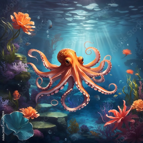 Octopus illustration Ai Generative