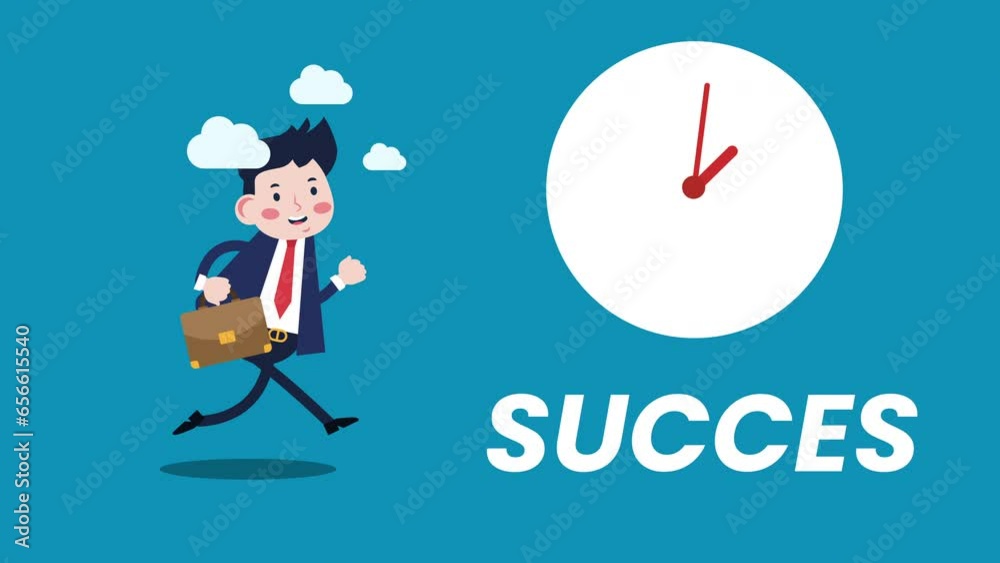 Businessman running with success message 4K motion animation. Businessman running with success message 4K motion animation.