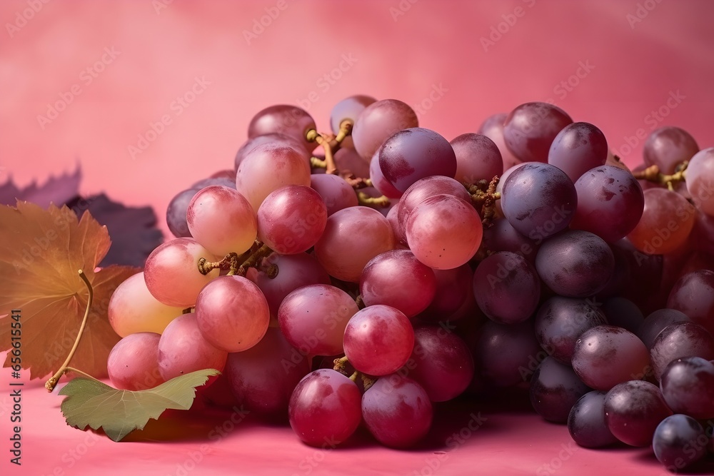 Mixed Grapes on a Pink Background, Generative AI