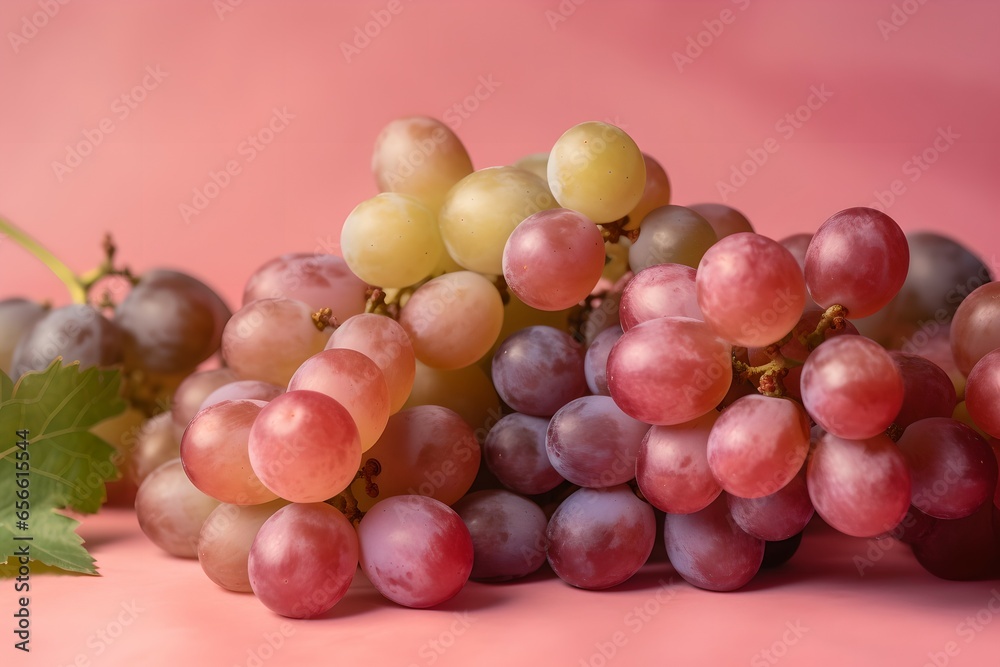 Mixed Grapes on a Pink Background, Generative AI