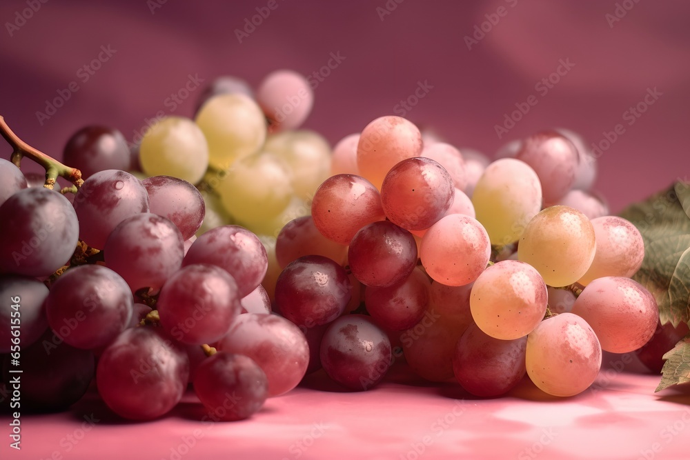 Mixed Grapes on a Pink Background, Generative AI Mixed Grapes on a Pink Background, Generative AI