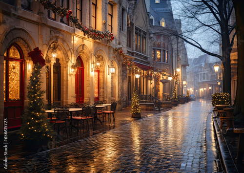 Evening city street decorated for Christmas holidays © Kseniya