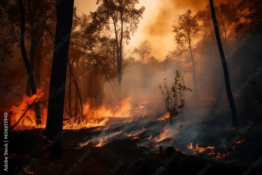 Forest Fire Due to Heatwave from Global Warming, Generative AI Forest Fire Due to Heatwave from Global Warming, Generative AI